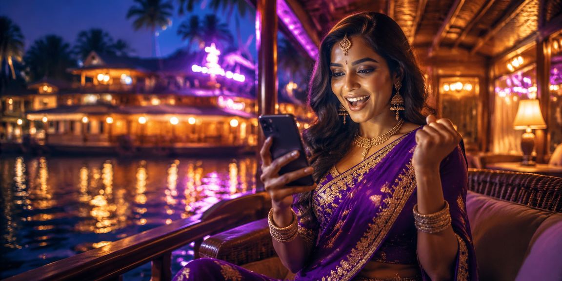 Kerala lottery with Bollywood themed neon sign
