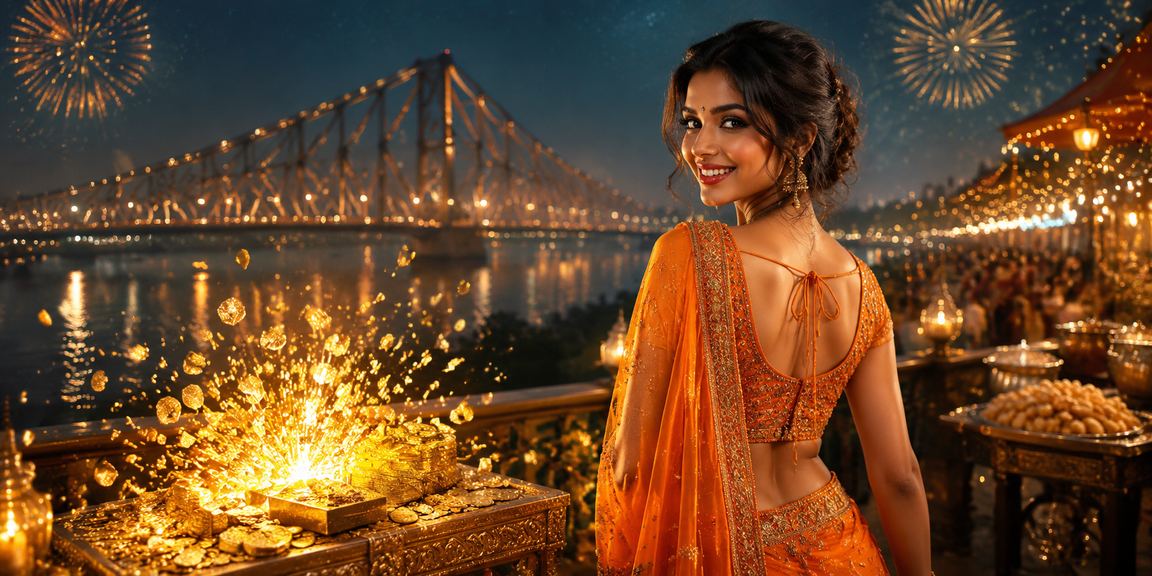 Kolkata night market with casino entertainment neon